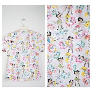Betty Boop " Pure Sass" Cartoon Colourful Scrub Top w Pockets  cotton XS
